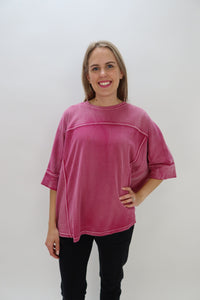 Raspberry Mineral Washed Terry Knit Boxy Top