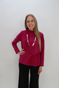 Fuchsia Pink Corduroy Mock Neck Top