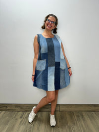 Denim Patchwork Dress with Pockets