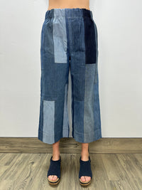 Patchwork Denim Crop Pants