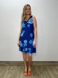 Blue Pattern Sleeveless Tiered Dress