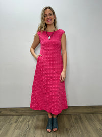 Fuchsia Pucker Sleeveless Dress with Pocket