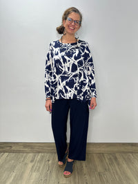 ITY Navy and White Brush Strokes Marsha Shark-bite Tunic