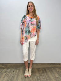 Layered Floral Chiffon Shawl with Tank