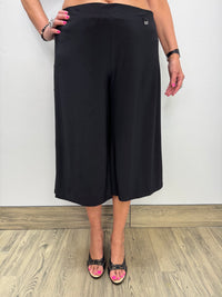 Black Capri Pants with Side Buttons and Flat Front