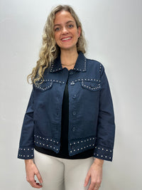 Navy 100% Linen Studded Jacket