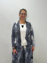 Gray Skies Scribble Crinkle Long Sleeve Cardigan