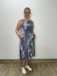 Gray Skies Scribble Crinkle Sleeveless Dress