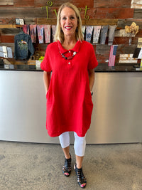 Cherry Red Button Up Tunic Dress