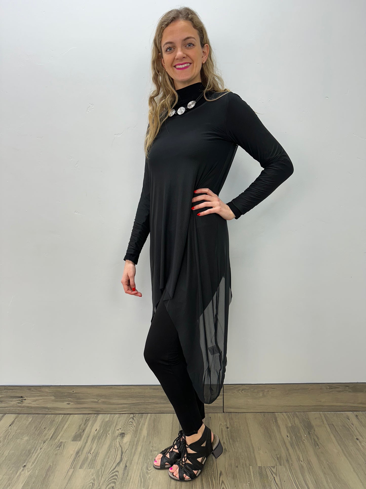 Black Mesh Long Sleeve Mandy Topper