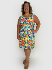 Colorful Watercolor Sleeveless Ruffle Dress