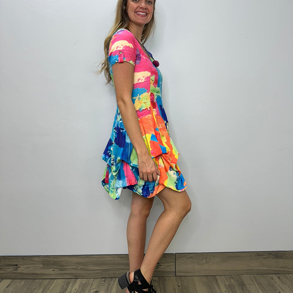 
                  
                    Colorful Pattern Short Sleeve Bubble Dress
                  
                