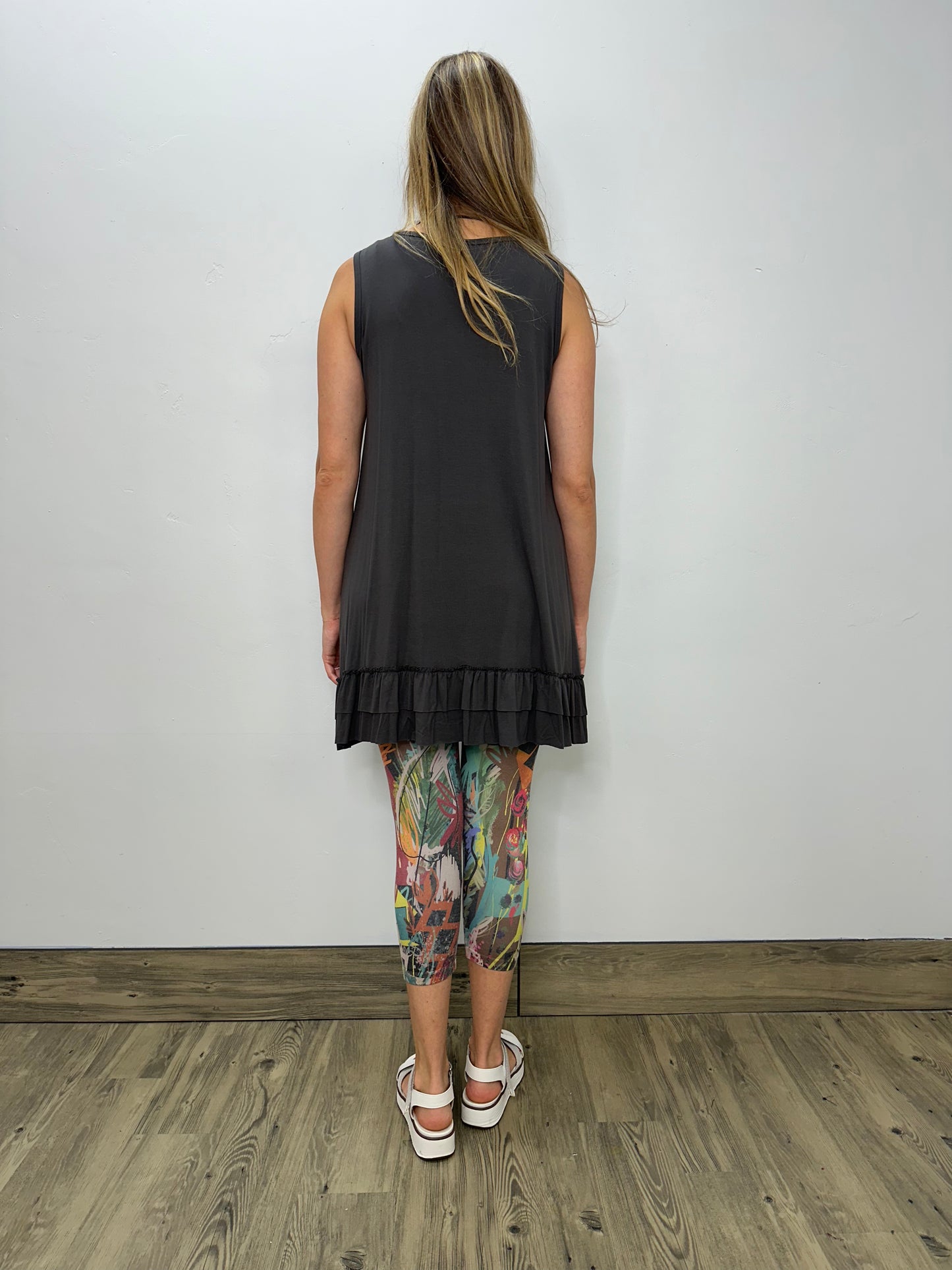 Modal Double Ruffle Tank - Charcoal