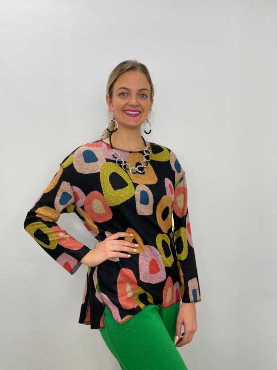 Black Pattern Long Sleeve Top