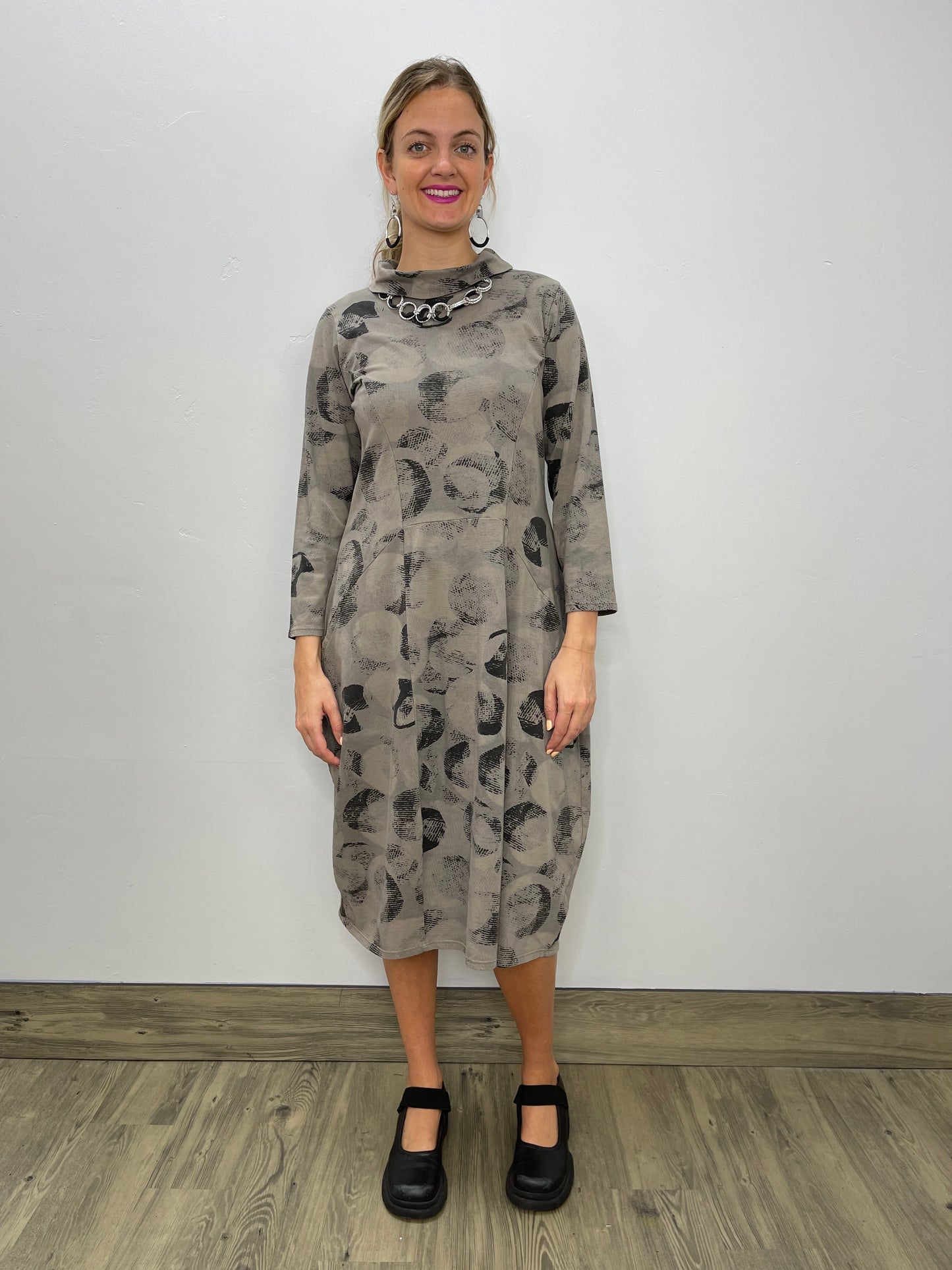 Jersey Roll Neck Cocoa Print Dress