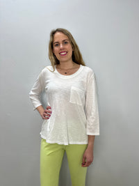 White 3/4 Sleeve Hi-Low Cotton Top