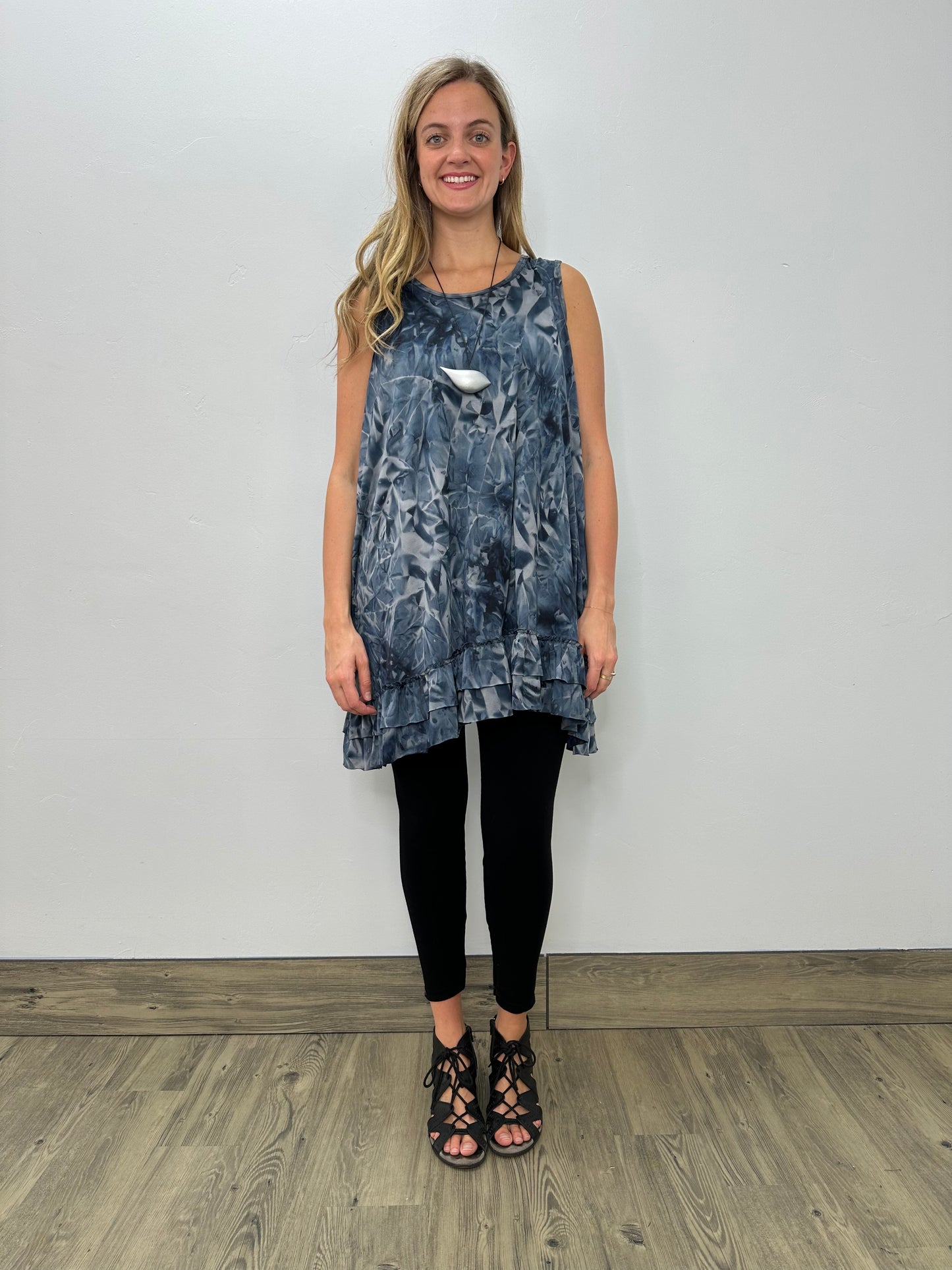 Modal Double Ruffle Tank - Blueberry Tie Dye