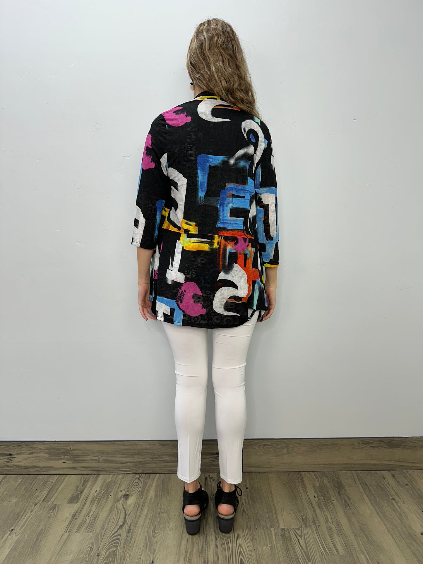 Black Pattern Burn Out 3/4 Sleeve Cardigan