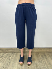 Navy Lettuce Edging Crop Pants