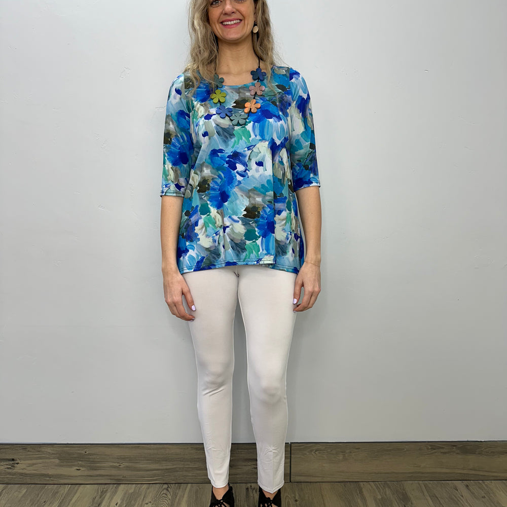 Blue Floral ITY 3/4 Sleeve Tunic