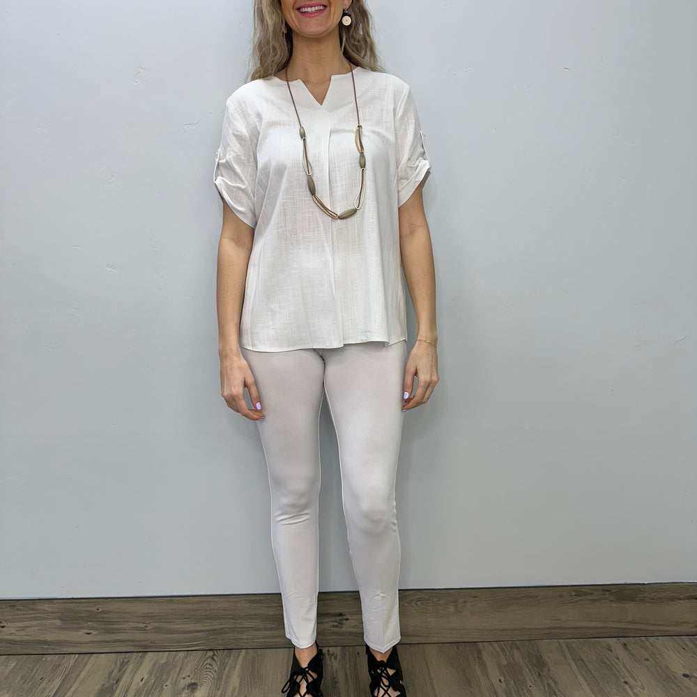 Ivory V-Neck Linen Blouse