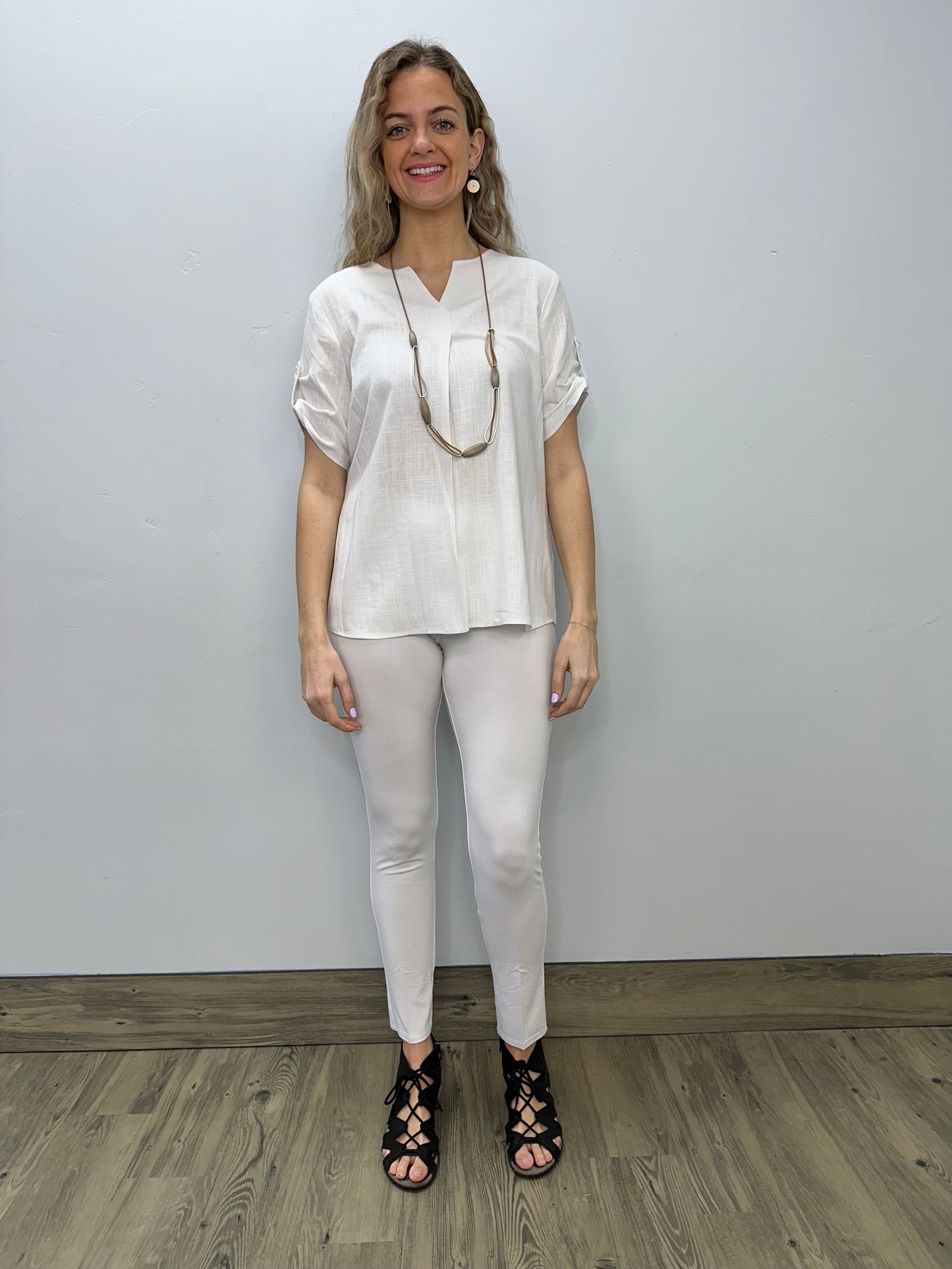 Ivory V-Neck Linen Blouse