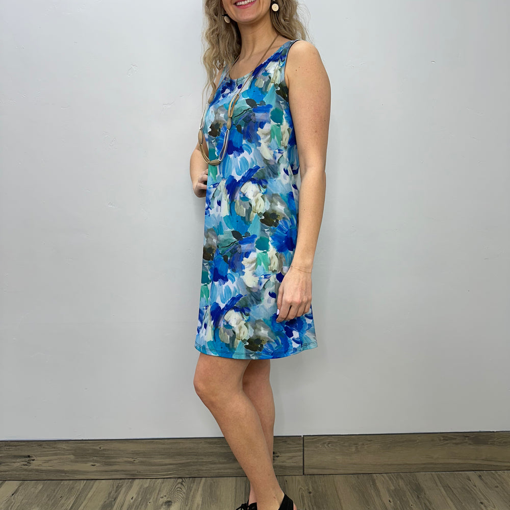 Blue Floral Sleeveless ITY Sun Dress