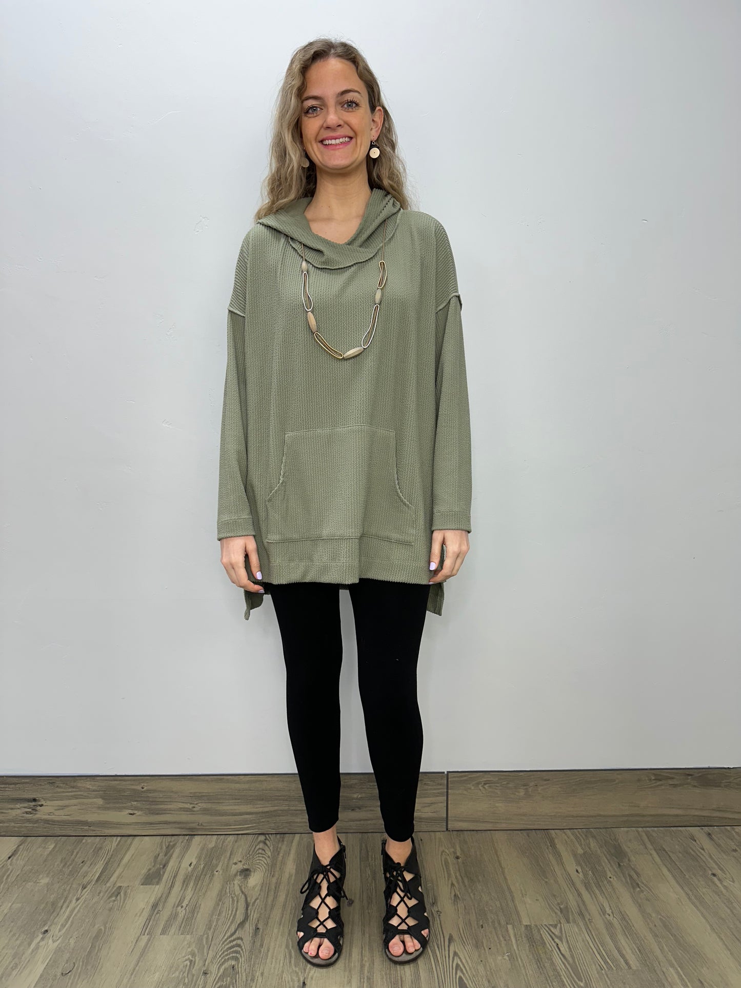 Olive Two Pocket Hoodie Sweatshirt