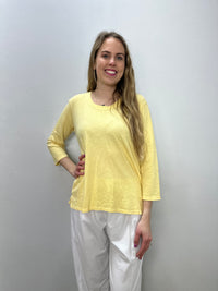 Macaroon Yellow 3/4 Sleeve Hi-Low Cotton Top