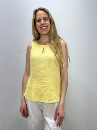 Marigold Yellow Pin Tuck Sleeveless Cotton Top