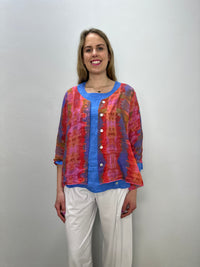 Tie Dye Pink and Purple Button Up Cardigan Blouse