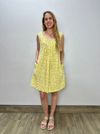 Marigold Yellow Floral 100% Linen Sleeveless Dress