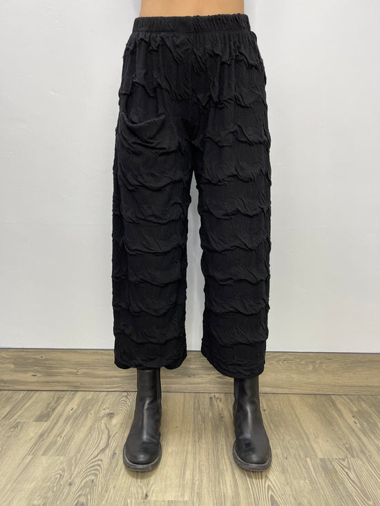 Long Black Pucker Knit Wide Leg Pant