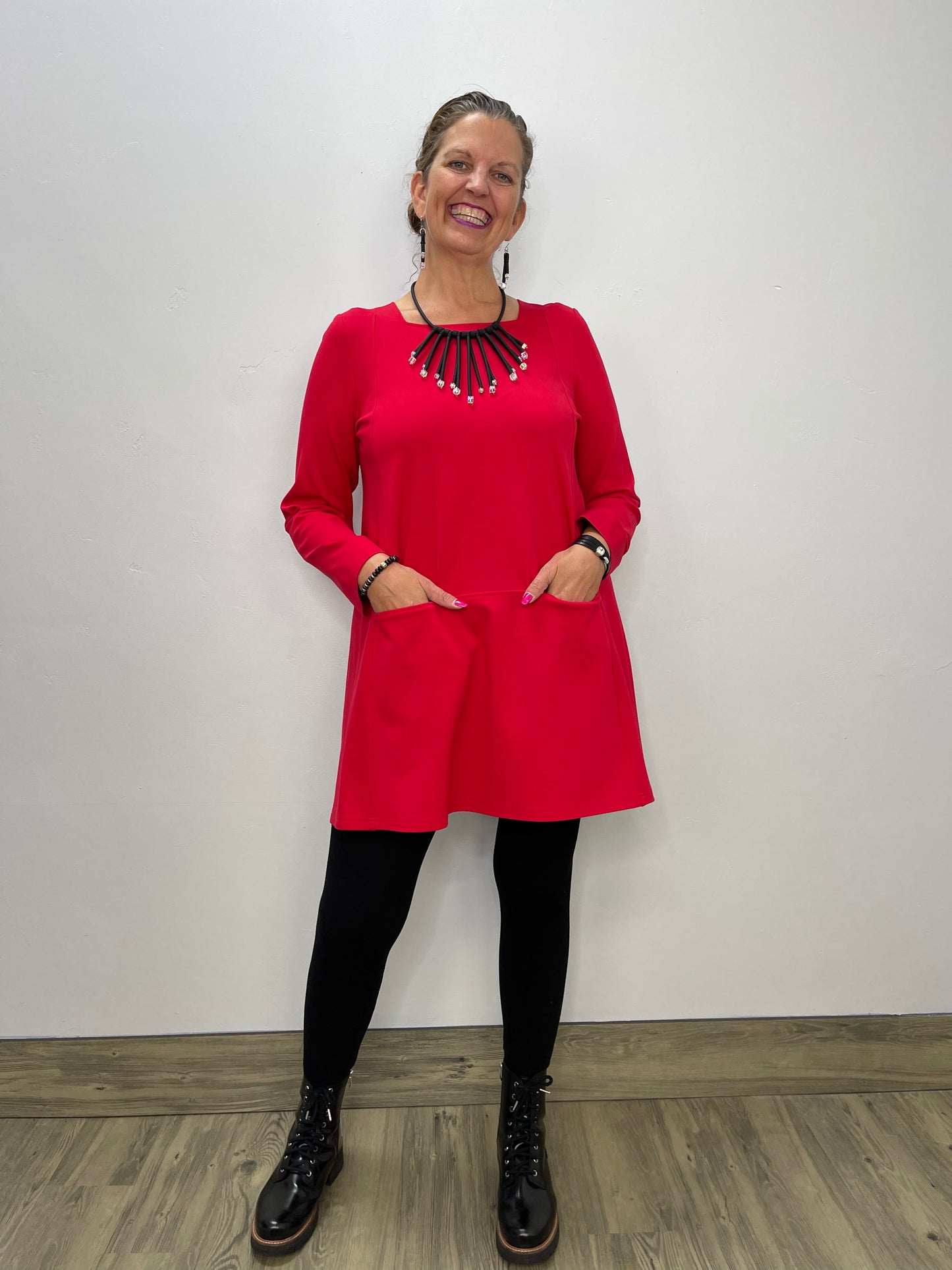 Load image into Gallery viewer, Red Long Sleeve Square Neck Tunic
