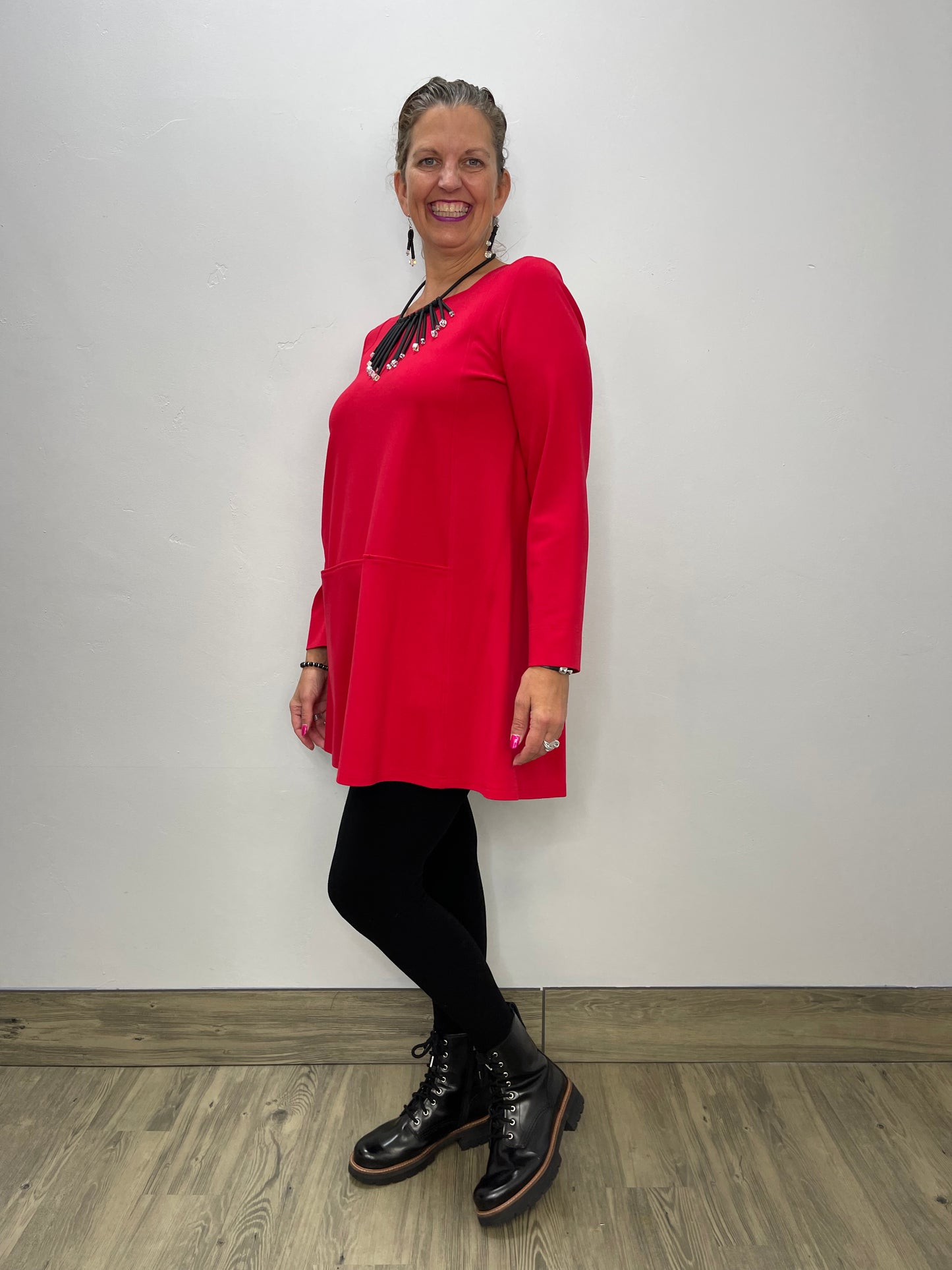 Load image into Gallery viewer, Red Long Sleeve Square Neck Tunic
