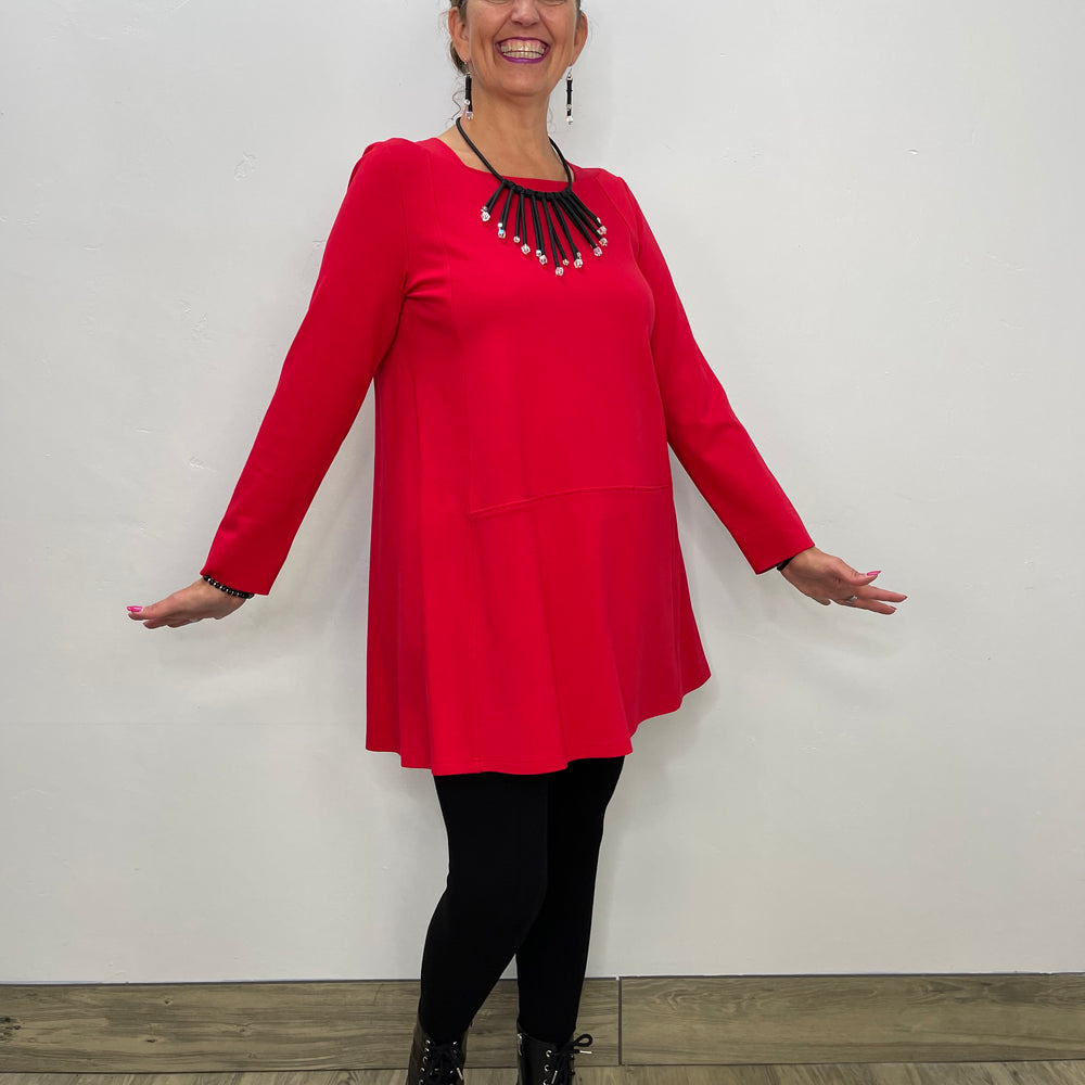 Red Long Sleeve Square Neck Tunic