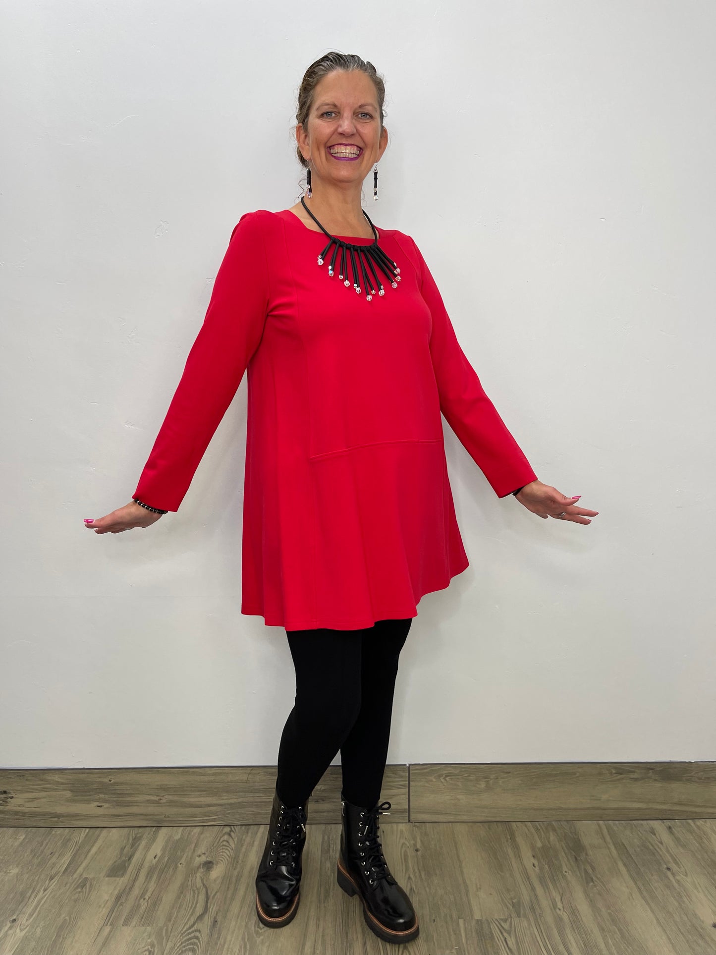 Red Long Sleeve Square Neck Tunic