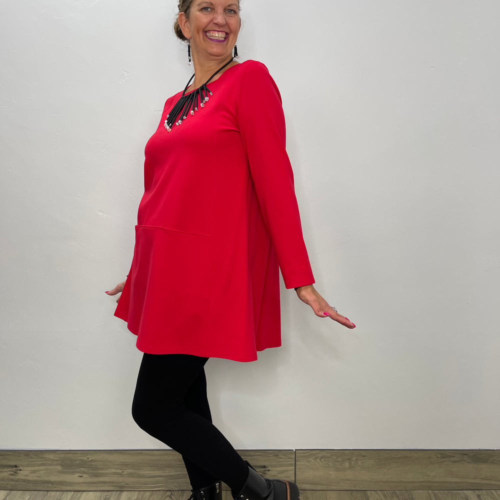 Red Long Sleeve Square Neck Tunic