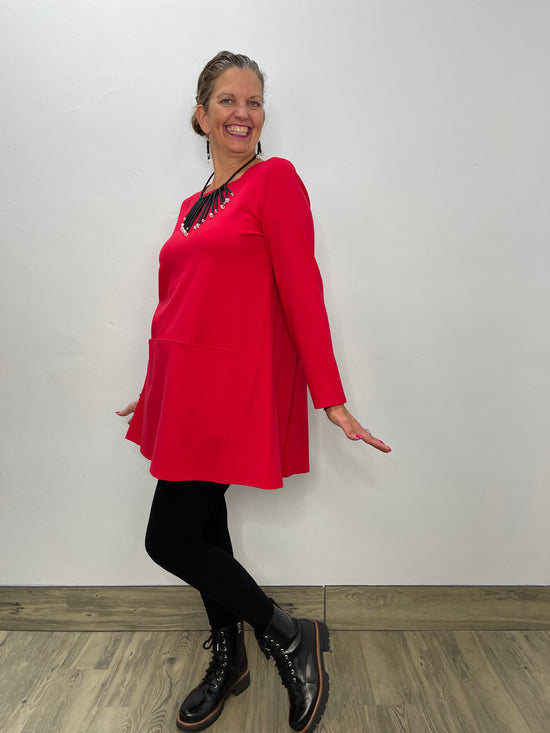 Red Long Sleeve Square Neck Tunic