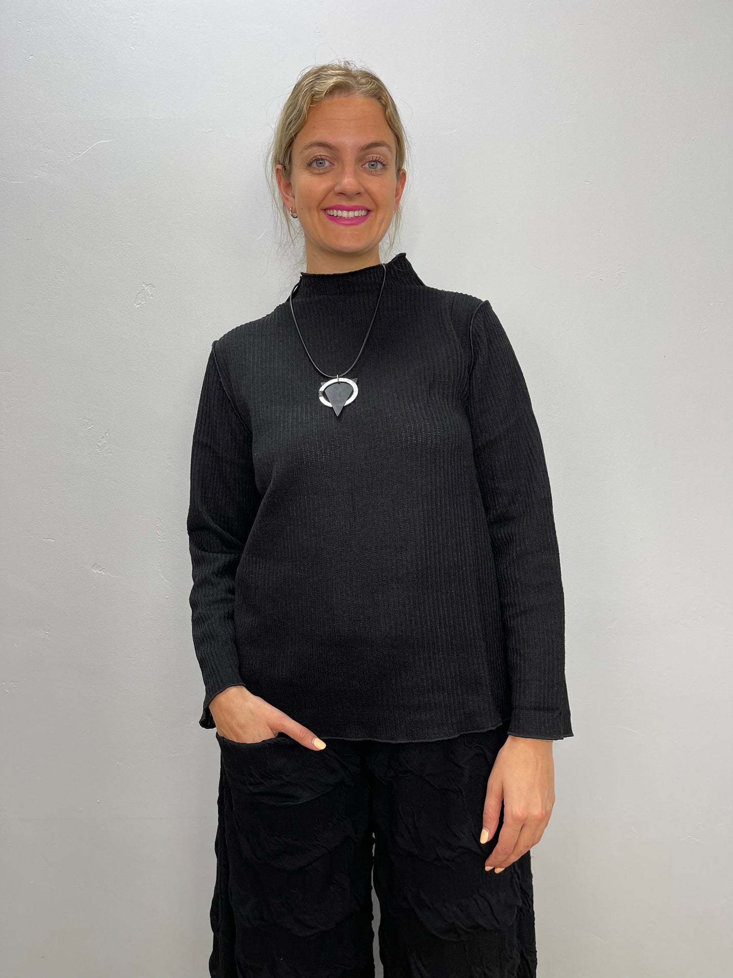 Black Stand Up Ribbed Mock Neck Top Twist Boutique