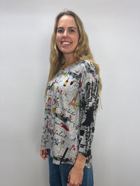 French Dog Pattern Hacci Top with 3/4 Sleeves