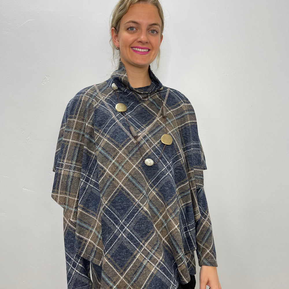 
                  
                    Brown and Navy Plaid Long Sleeve Tunic
                  
                