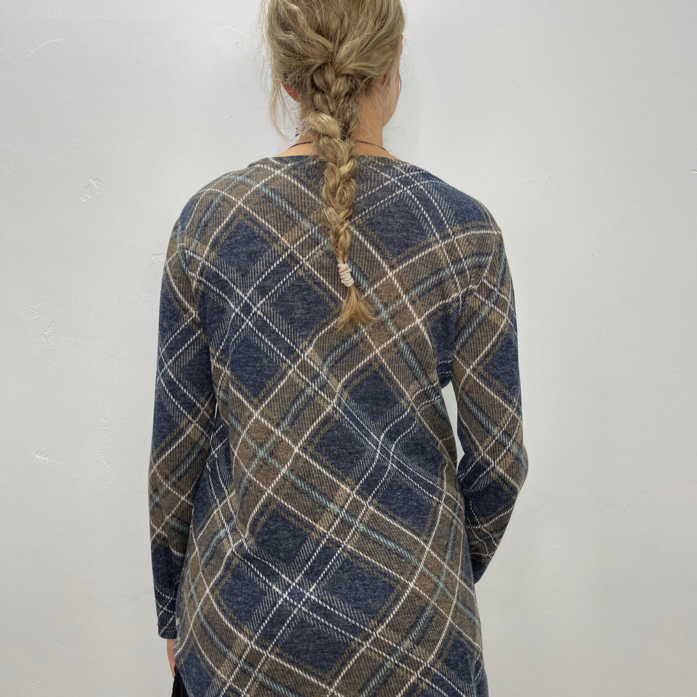 
                  
                    Brown and Navy Plaid Long Sleeve Tunic
                  
                