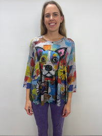 Dog Pattern Hacci Top with 3/4 Sleeves