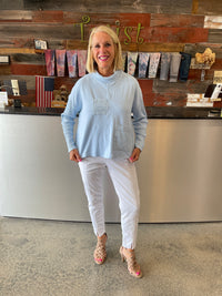 Ice Blue Cowl Neck with Rib Texture