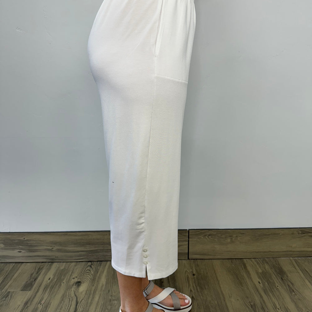 White Bamboo French Terry Capri with Button Detail