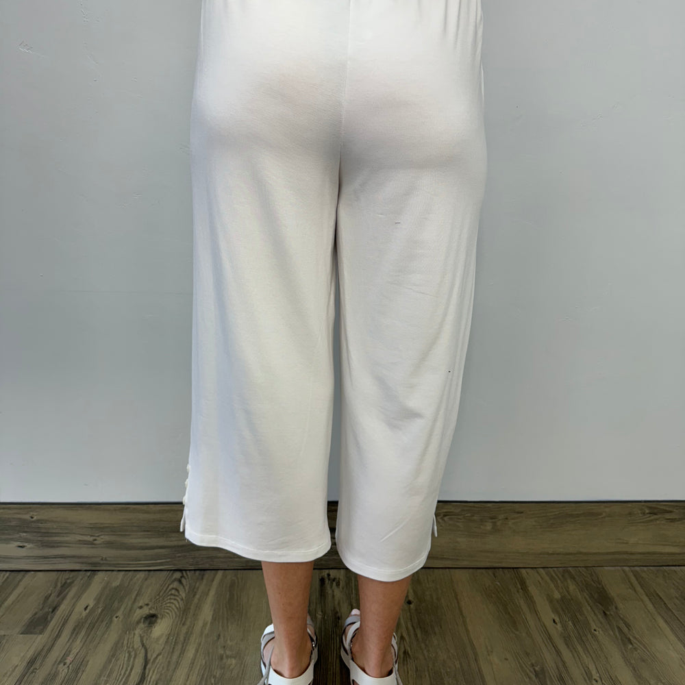 
                  
                    White Bamboo French Terry Capri with Button Detail
                  
                