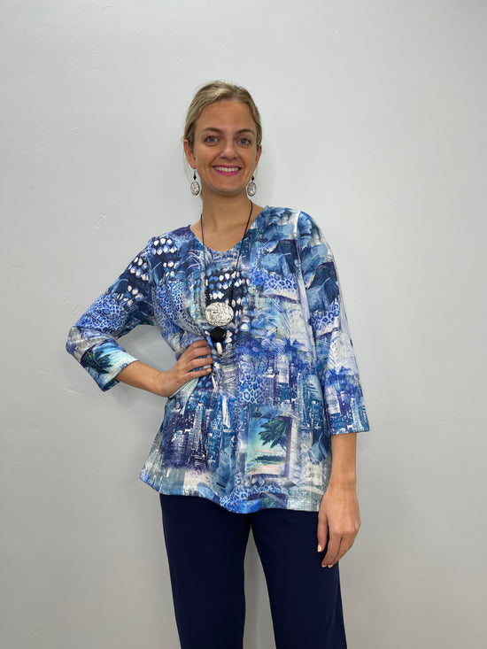 Shades of Blue Hacci Bushed 3/4 Sleeve Knit Tunic