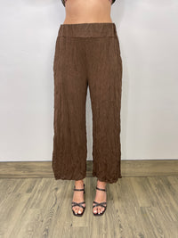 Chocolate Brown Crinkle Pant with Side Slits and Pockets