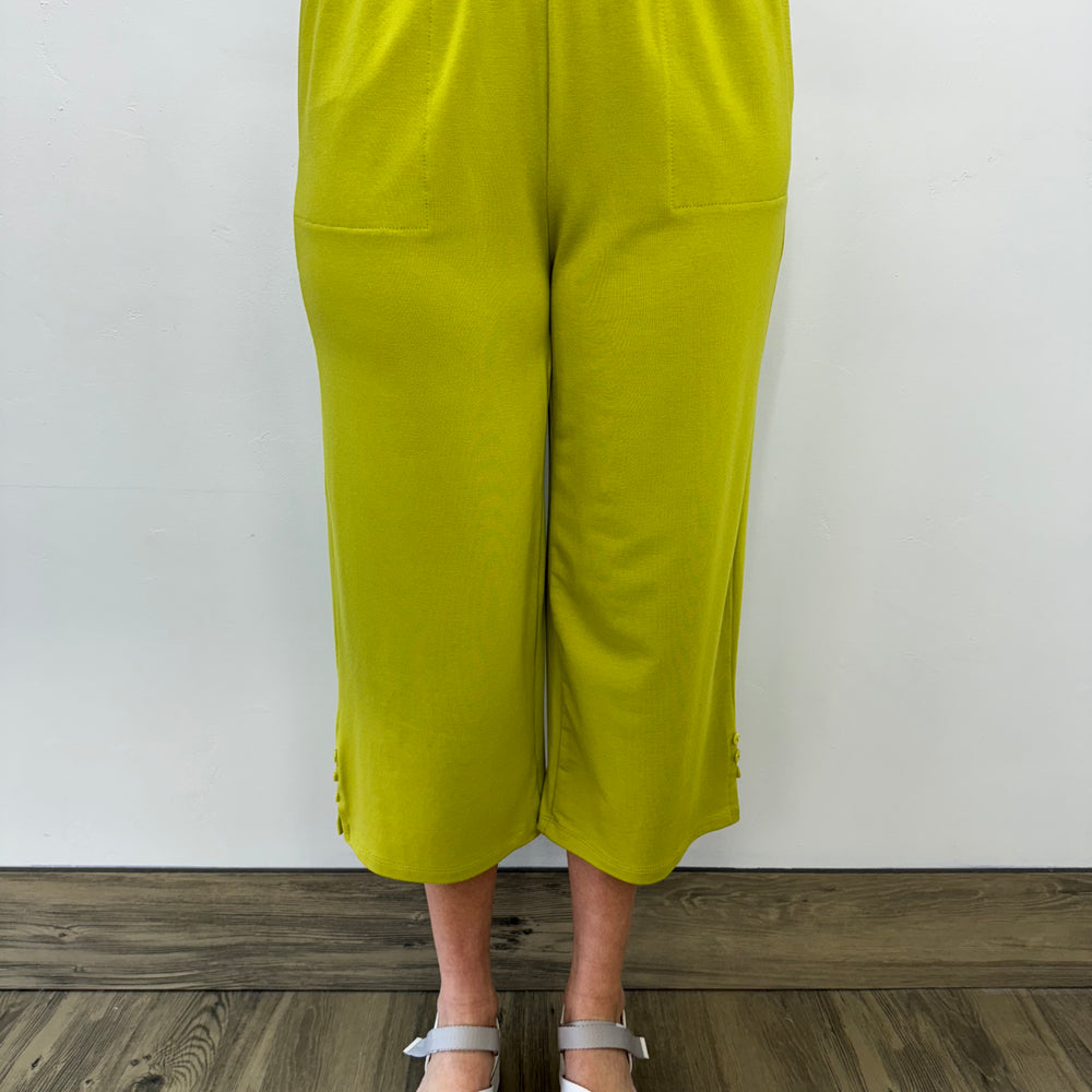 Lime Bamboo Terry Capri with Button Detail